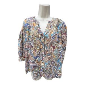 Current Air Paisley Print Blouse with‎ Puff Sleeves -  Women's Small Boho Rayon